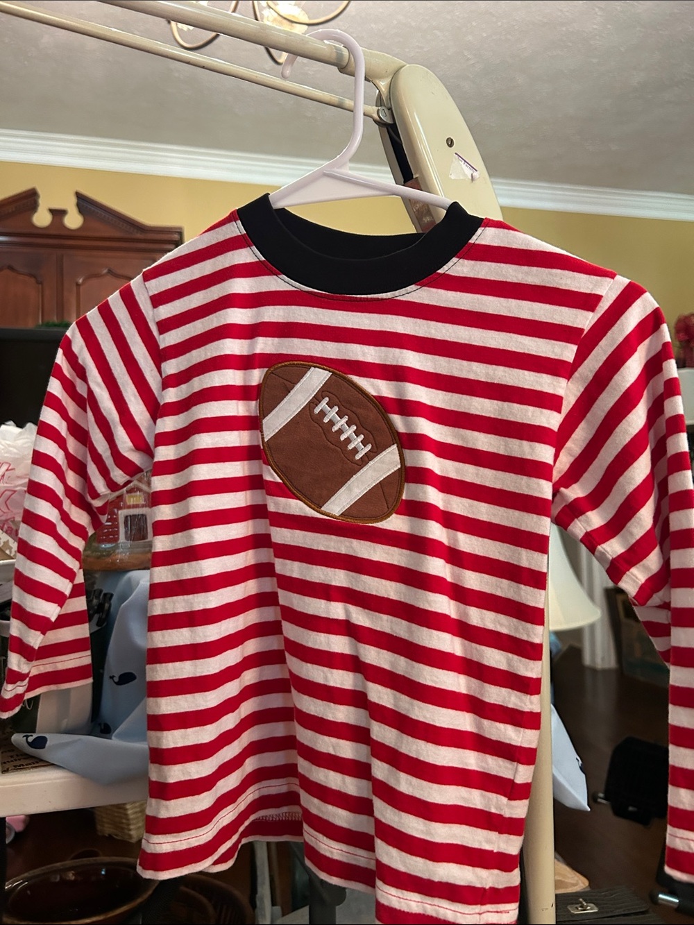 LUIGI Kids’ Red & White Striped Kids Football Applique Long Sleeve Jersey Knit
